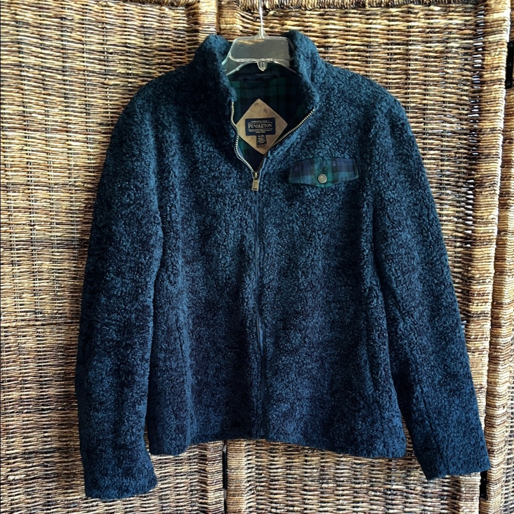 Pendleton Navy Heavyweight Full Zip Jacket Plaid Accents